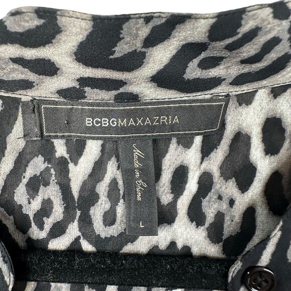 BCBG MAXAZRIA Anderson Sheer Silk Blouse Top Womens Large Button Leopard Animal - Picture 5 of 9